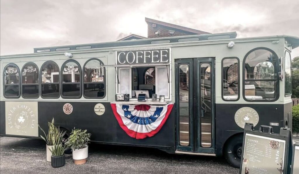 The Clover Coffee Trolley has a new home in Iowa. Photo courtesy Clover Coffee social media.
