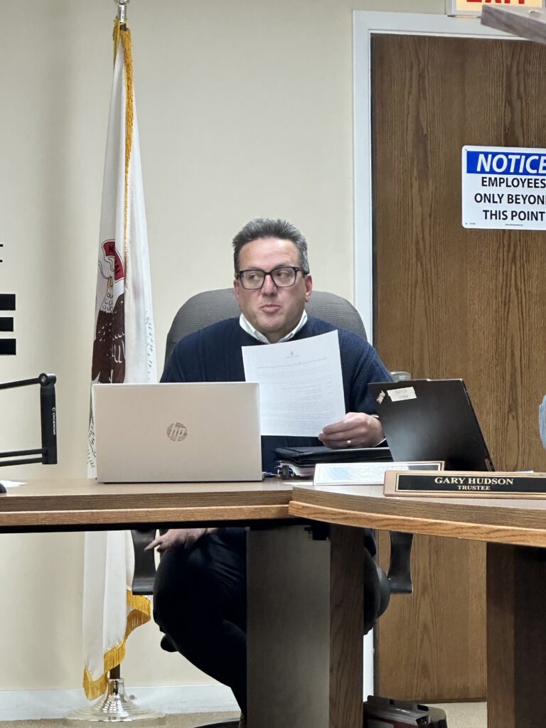 Peotone Village Administrator Nick Palmer details the specifics of the Historic Overlay District Open House-photo by Andrea Arens.