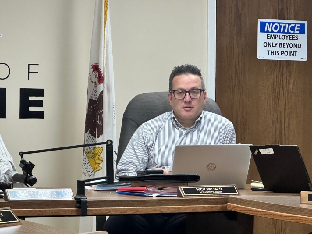 Peotone Village Administrator Nick Palmer explains the change order to the cloud ERP software for an additional cost-Photo by Andrea Arens.