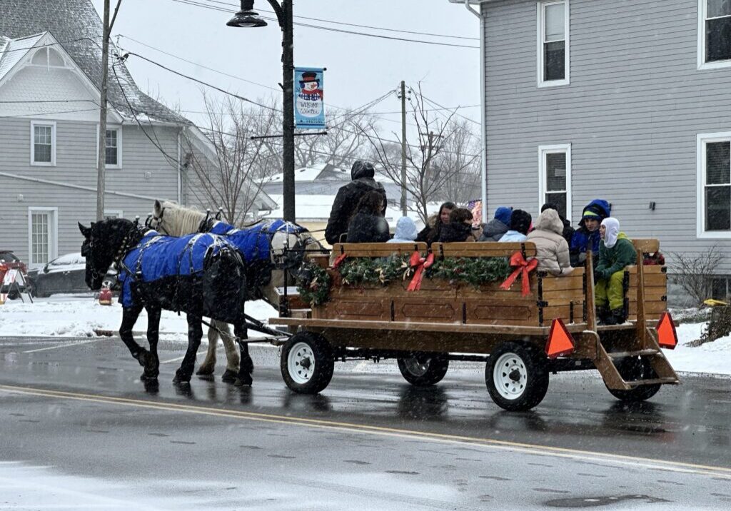 Horse drawn carriage rides through the snowy streets also provided that Christmas movie feeling-photo by Andrea Arens.