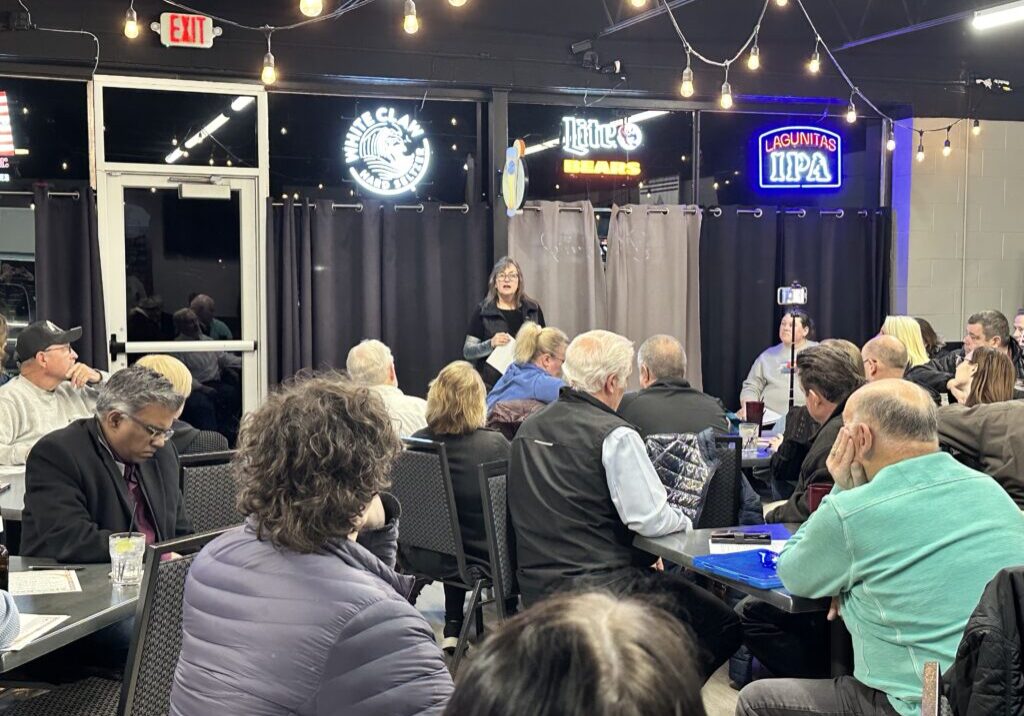 Will County Board member Judy Ogalla presented solar farm oversight information to a packed room at the JBD White Horse Inn on January 8-photo by Andrea Arens.