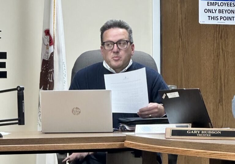 Peotone Village Administrator Nick Palmer details the specifics of the Historic Overlay District Open House-photo by Andrea Arens.