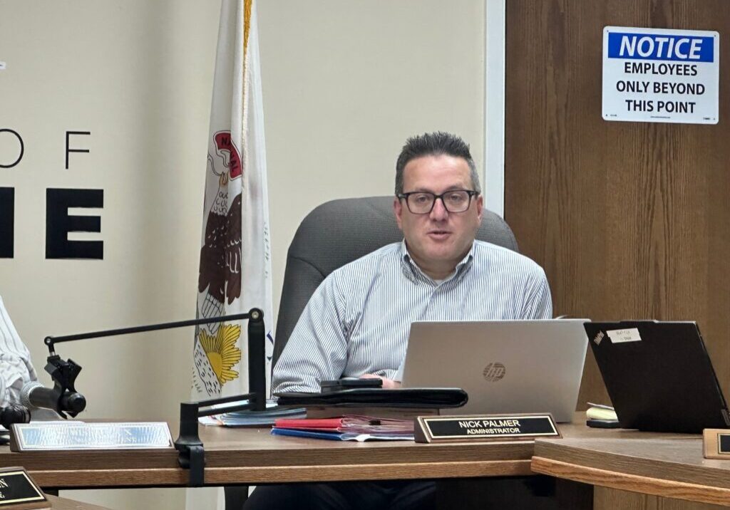 Peotone Village Administrator Nick Palmer explains the change order to the cloud ERP software for an additional cost-Photo by Andrea Arens.