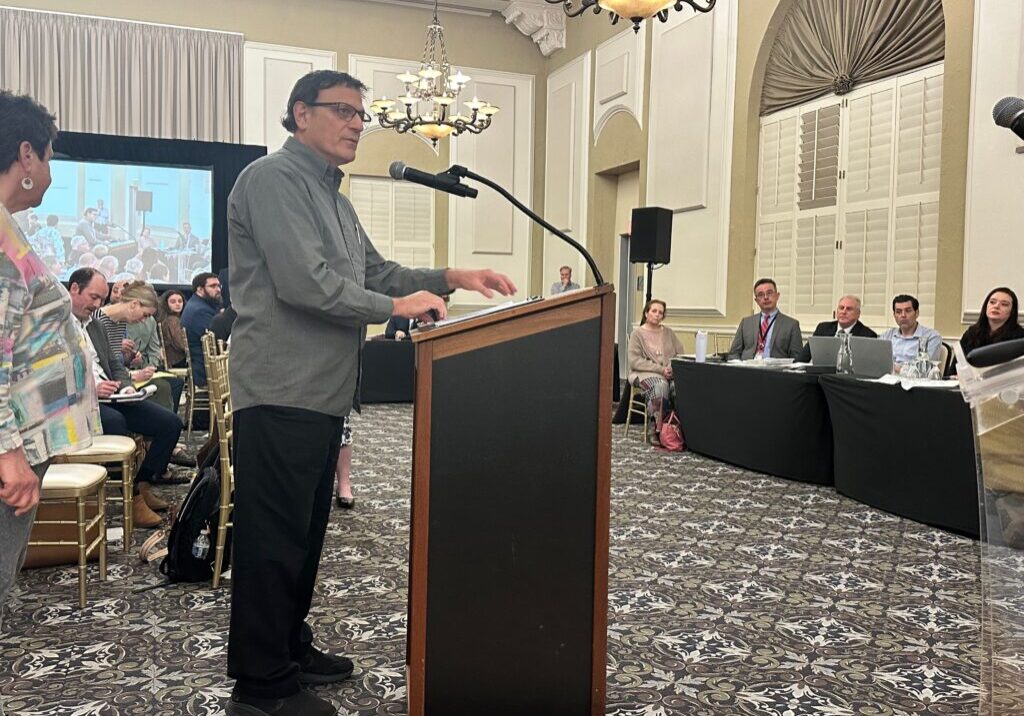 Green Garden Township Supervisor Dean Christofilos address the Will County Planning &amp; Zoning Commission meeting on March 30. Photo by Andrea Arens.